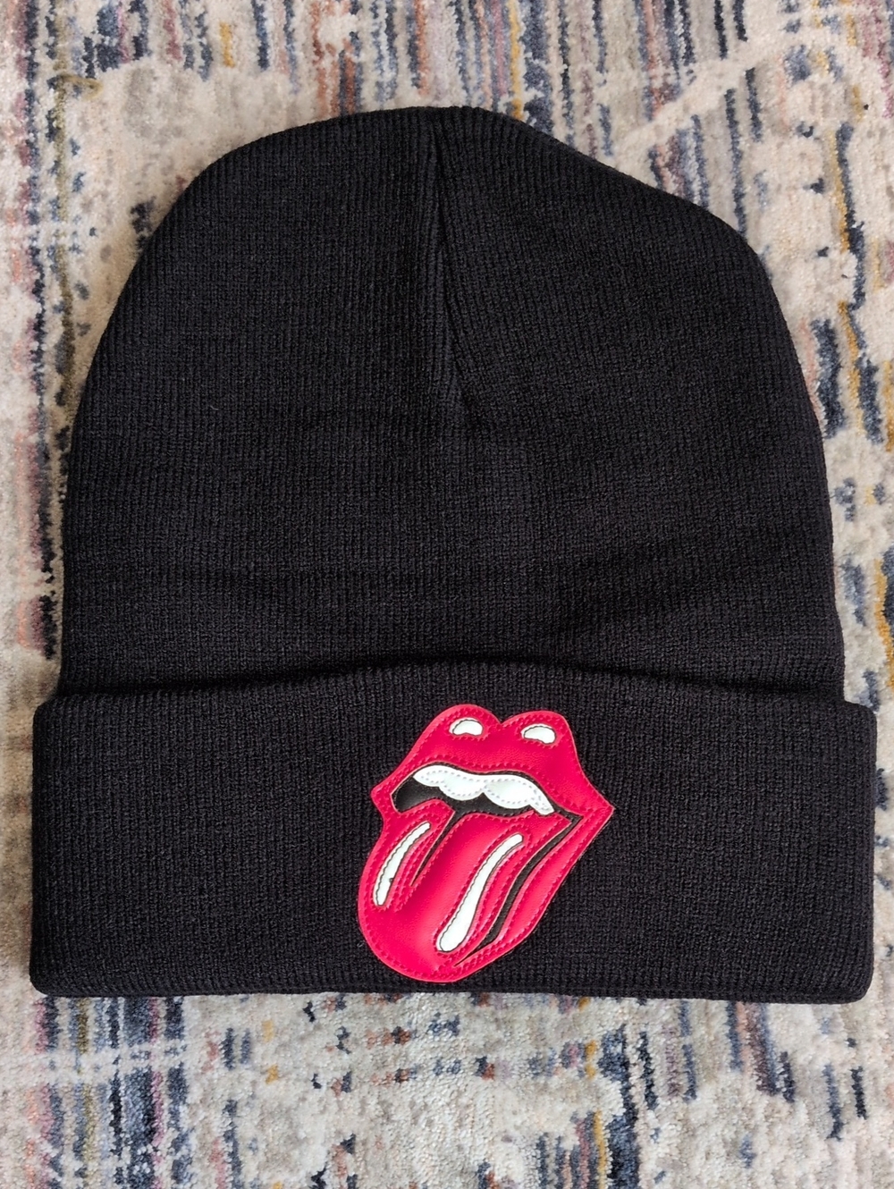 Black Beanie with Red Tongue Patch